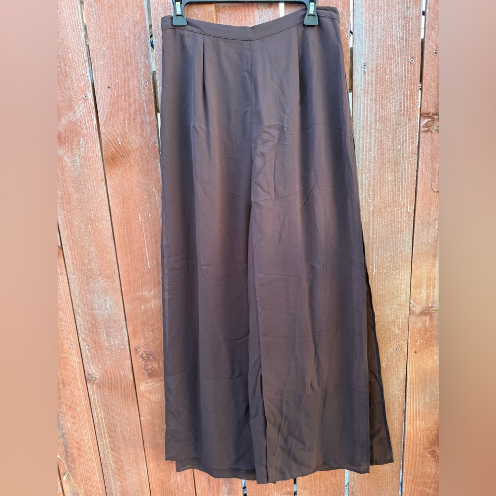 Vintage Cache Chocolate Brown Flowy Double Layer Pants Women’s Size 10
